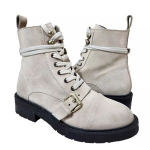 ALL SAINTS Donita Boots $350 Sz 7 Zip Stone White Suede